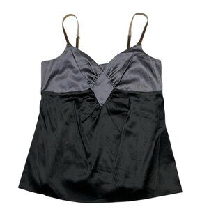 Vintage Y2K Mossino Tank‎ Top S Gray Black Silk Babydoll 90s Fairy Whimsigoth
